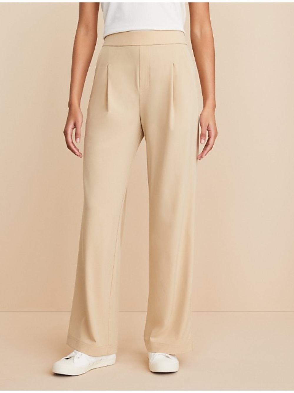 Ann Taylor LOFT Lou & Grey Wanderweave Wide Leg Trousers Pull-On Pant Tan Large